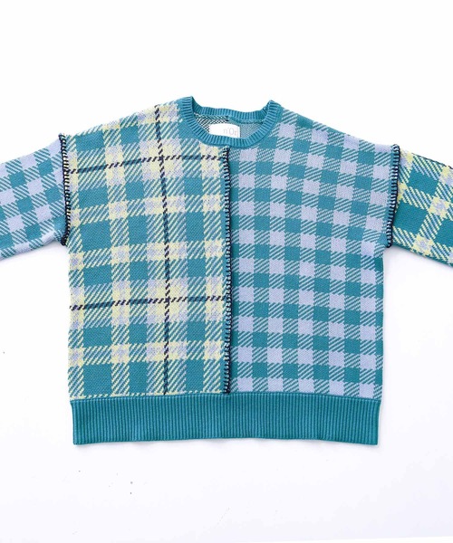 n'OrLABEL(ノアールレーベル)の「『チェック柄切替ステッチジャカードニット』(ニット/セーター・レディース・ミント/ブルーグリーン・FREE)」の17枚目の写真