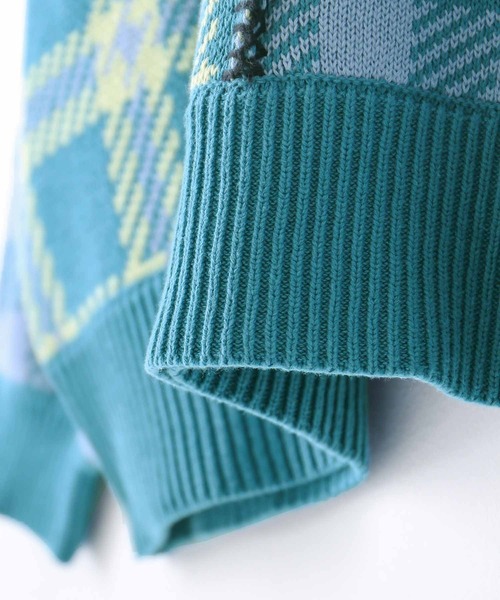 n'OrLABEL(ノアールレーベル)の「『チェック柄切替ステッチジャカードニット』(ニット/セーター・レディース・ミント/ブルーグリーン・FREE)」の18枚目の写真