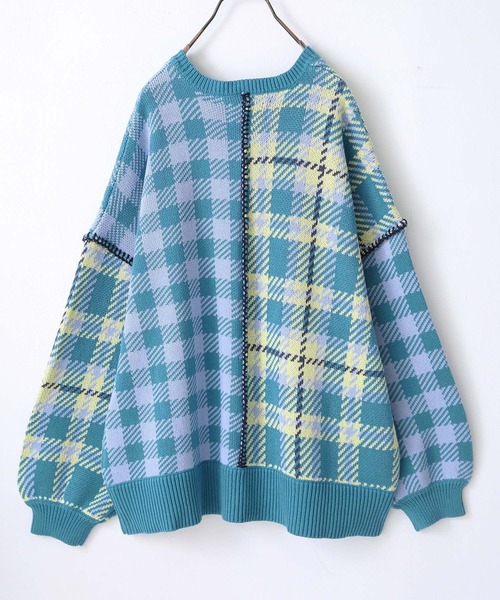 n'OrLABEL(ノアールレーベル)の「『チェック柄切替ステッチジャカードニット』(ニット/セーター・レディース・ミント/ブルーグリーン・FREE)」の20枚目の写真