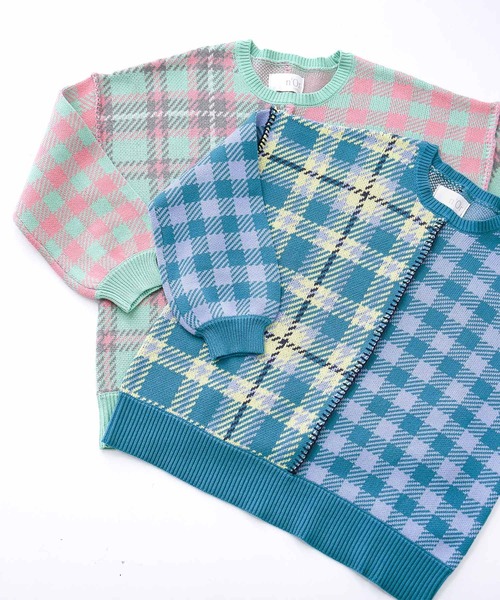 n'OrLABEL(ノアールレーベル)の「『チェック柄切替ステッチジャカードニット』(ニット/セーター・レディース・ミント/ブルーグリーン・FREE)」の13枚目の写真