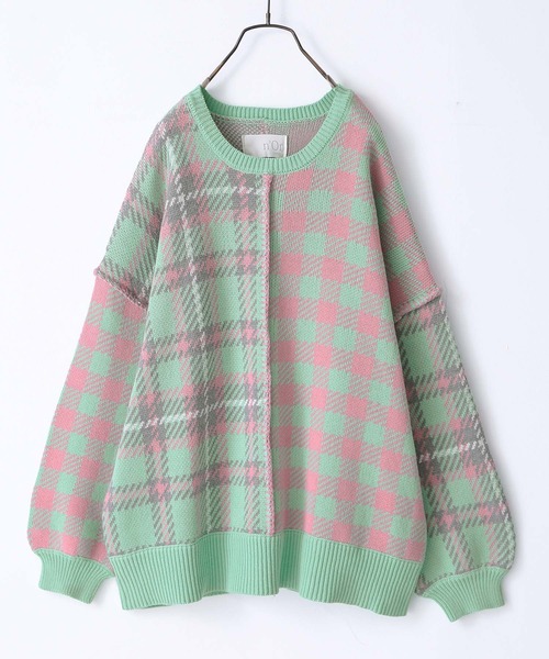 n'OrLABEL(ノアールレーベル)の「『チェック柄切替ステッチジャカードニット』(ニット/セーター・レディース・ミント/ブルーグリーン・FREE)」の22枚目の写真