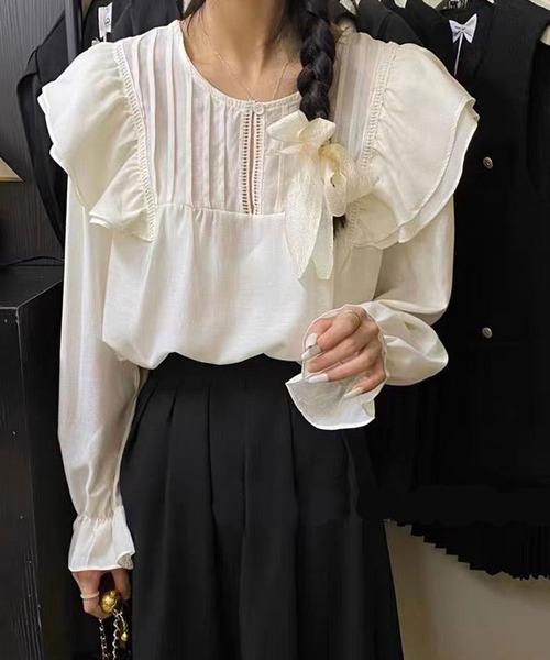 SPIGA（スピーガ）の「ﾋﾟﾝﾀｯｸﾌﾘﾙﾌﾞﾗｳｽ（シャツ/ブラウス・レディース・ベージュ/ブルー/ピンク/ホワイト・FREE）」の3枚目の写真