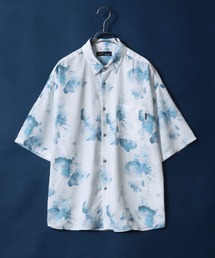 Cool Touch Total Pattern Print Oversized Silky Shirt/接触冷感 総柄プリント オーバーサイズ シルクタッチ シャツ