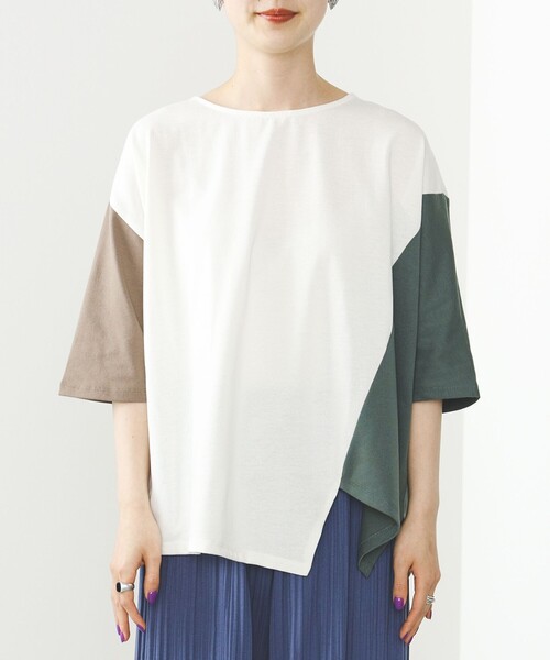 BEAMS HEART(ビームスハート)の「BEAMS HEART / ビッグブロッキング プルオーバー(Tシャツ/カットソー・レディース・ブラウン系その他3/オフホワイト/チャコールグレー・FREE)」の9枚目の写真