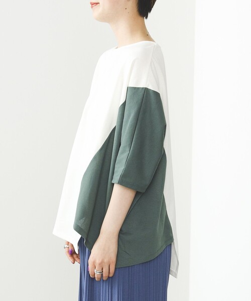 BEAMS HEART(ビームスハート)の「BEAMS HEART / ビッグブロッキング プルオーバー(Tシャツ/カットソー・レディース・ブラウン系その他3/オフホワイト/チャコールグレー・FREE)」の10枚目の写真