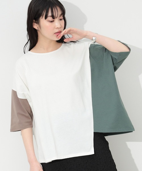 BEAMS HEART(ビームスハート)の「BEAMS HEART / ビッグブロッキング プルオーバー(Tシャツ/カットソー・レディース・ブラウン系その他3/オフホワイト/チャコールグレー・FREE)」の2枚目の写真
