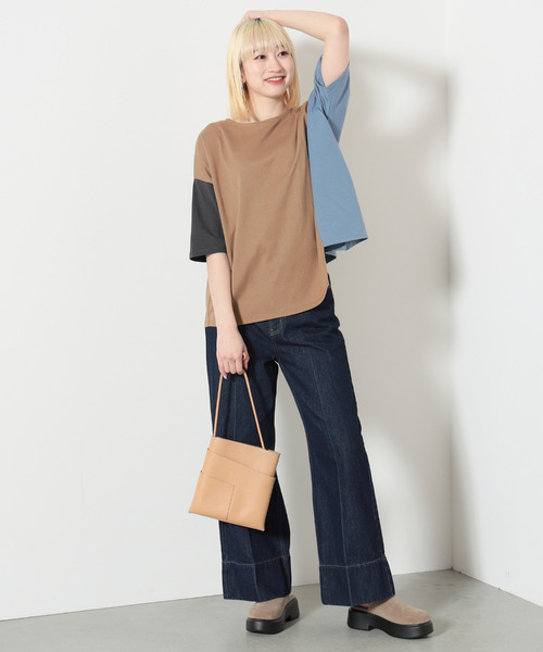 BEAMS HEART(ビームスハート)の「BEAMS HEART / ビッグブロッキング プルオーバー(Tシャツ/カットソー・レディース・ブラウン系その他3/オフホワイト/チャコールグレー・FREE)」の7枚目の写真