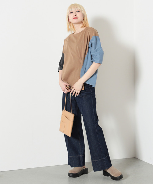 BEAMS HEART(ビームスハート)の「BEAMS HEART / ビッグブロッキング プルオーバー(Tシャツ/カットソー・レディース・ブラウン系その他3/オフホワイト/チャコールグレー・FREE)」の6枚目の写真