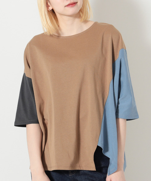 BEAMS HEART(ビームスハート)の「BEAMS HEART / ビッグブロッキング プルオーバー(Tシャツ/カットソー・レディース・ブラウン系その他3/オフホワイト/チャコールグレー・FREE)」の5枚目の写真