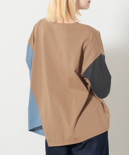 BEAMS HEART(ビームスハート)の「BEAMS HEART / ビッグブロッキング プルオーバー(Tシャツ/カットソー・レディース・ブラウン系その他3/オフホワイト/チャコールグレー・FREE)」の4枚目の写真
