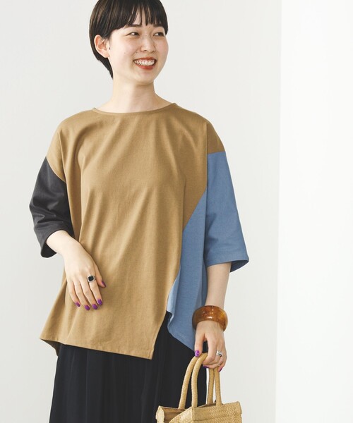 BEAMS HEART(ビームスハート)の「BEAMS HEART / ビッグブロッキング プルオーバー(Tシャツ/カットソー・レディース・ブラウン系その他3/オフホワイト/チャコールグレー・FREE)」の8枚目の写真