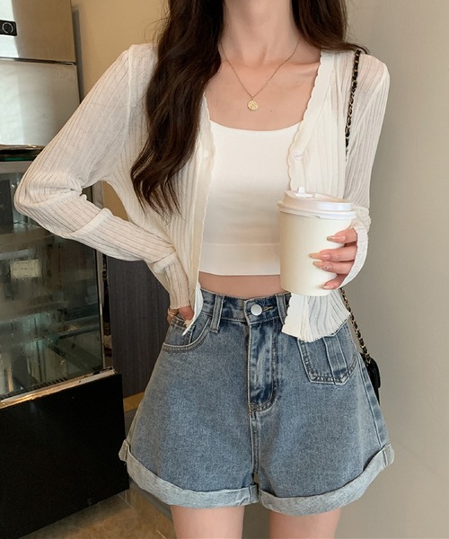 Silly（シリー）の「【韓国コーデに！日焼け対策も◎】8colorシースルーカーディガン（カーディガン/ボレロ・レディース・パープル/イエロー/ライトグリーン/ホワイト/ピンク/ライトブルー/ブラック/アイボリー・FREE）」の9枚目の写真