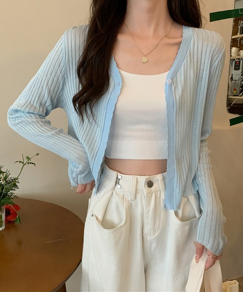 Silly（シリー）の「【韓国コーデに！日焼け対策も◎】8colorシースルーカーディガン（カーディガン/ボレロ・レディース・パープル/イエロー/ライトグリーン/ホワイト/ピンク/ライトブルー/ブラック/アイボリー・FREE）」の11枚目の写真