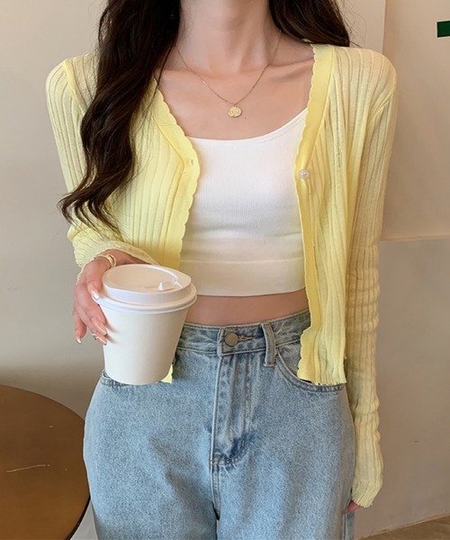 Silly（シリー）の「【韓国コーデに！日焼け対策も◎】8colorシースルーカーディガン（カーディガン/ボレロ・レディース・パープル/イエロー/ライトグリーン/ホワイト/ピンク/ライトブルー/ブラック/アイボリー・FREE）」の12枚目の写真