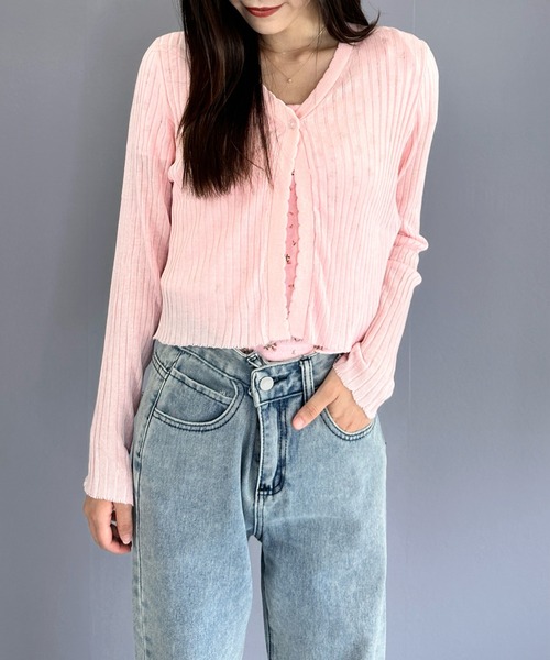 Silly（シリー）の「【韓国コーデに！日焼け対策も◎】8colorシースルーカーディガン（カーディガン/ボレロ・レディース・パープル/イエロー/ライトグリーン/ホワイト/ピンク/ライトブルー/ブラック/アイボリー・FREE）」の13枚目の写真