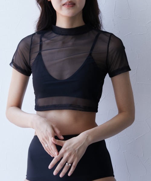 QFORON（キュフォロン）の「シアートップス付きハイウェスト水着セットアップ（水着・レディース・ブラック・LL/M/L）」の3枚目の写真