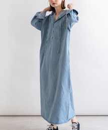 VitaFelice | フード付きロングデニムワンピース(ワンピース)