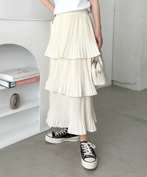 セール】3段ティアードフリル カンカンロング丈スカート（スカート