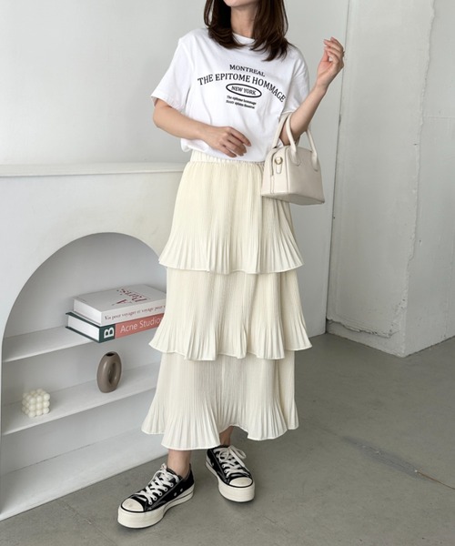 CLEA（クレア）の「3段ティアードフリル カンカンロング丈スカート（スカート・レディース・ホワイト/ブラック/アイボリー/グレー・FREE/L）」の19枚目の写真