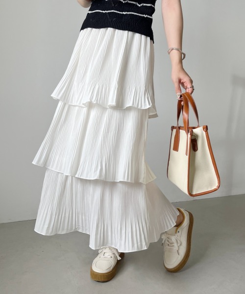 セール】3段ティアードフリル カンカンロング丈スカート（スカート