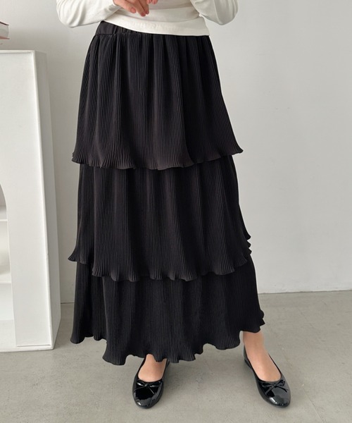 セール】3段ティアードフリル カンカンロング丈スカート（スカート
