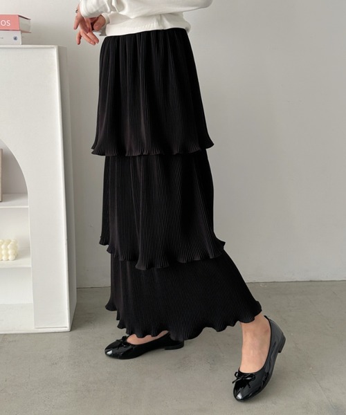セール】3段ティアードフリル カンカンロング丈スカート（スカート