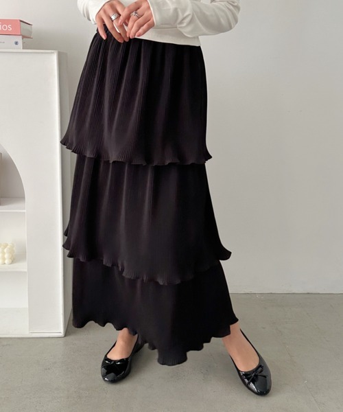エムズグレイシー　2023年　WEB掲載　フリル／ティアード／スカート　黒　38 2023年 エムズグレイシー ティアード スカート カタログ掲載 サイズ38