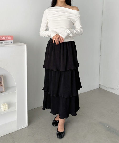 セール】3段ティアードフリル カンカンロング丈スカート（スカート