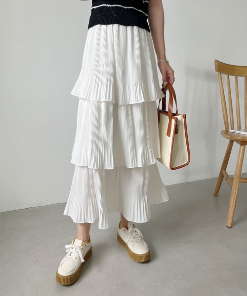 CLEA（クレア）の「3段ティアードフリル カンカンロング丈スカート（スカート・レディース・ホワイト/ブラック/アイボリー/グレー・FREE/L）」の10枚目の写真
