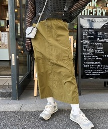 【低身長用サイズあり】スリット入りナイロンカーゴスカート
