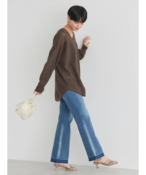 AMERICAN HOLIC（アメリカンホリック）の「2WAY透かし編みニットチュニック（チュニック・レディース・ブラウン/オフホワイト/チャコールグレー・L/M）」の4枚目の写真