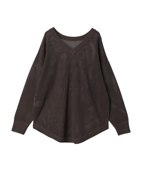 AMERICAN HOLIC（アメリカンホリック）の「2WAY透かし編みニットチュニック（チュニック・レディース・ブラウン/オフホワイト/チャコールグレー・L/M）」の6枚目の写真