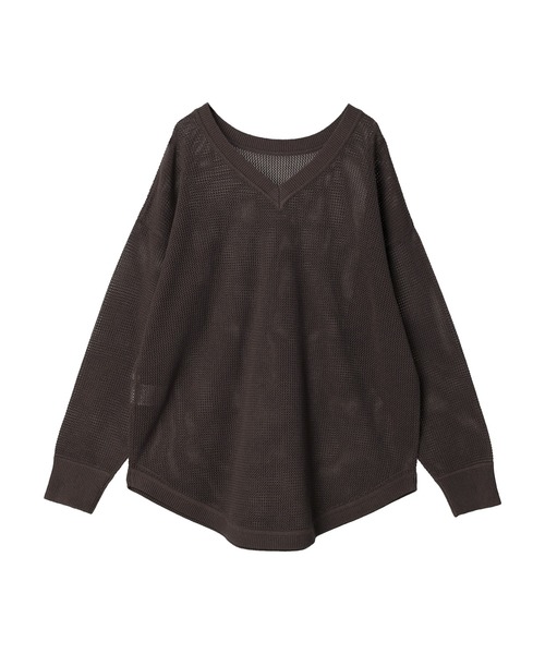 AMERICAN HOLIC（アメリカンホリック）の「2WAY透かし編みニットチュニック（チュニック・レディース・ブラウン/オフホワイト/チャコールグレー・L/M）」の12枚目の写真