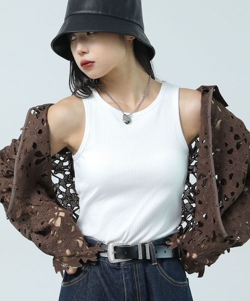 PAGEBOY（ページボーイ）の「アメスリカップツキタンク（タンクトップ・レディース・オフホワイト/ブラック/マスタード・FREE）」の4枚目の写真