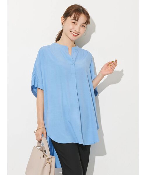 AMERICAN HOLIC（アメリカンホリック）の「接触冷感スキッパーリネンブレンドシャツチュニック（チュニック・レディース・オフホワイト/サックスブルー/ネイビー/ホワイト系その他6/ブルー系その他4/ピンク・M/L）」の12枚目の写真