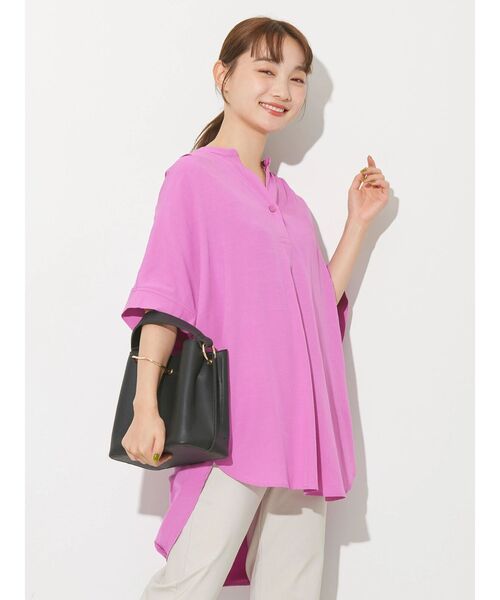 AMERICAN HOLIC（アメリカンホリック）の「接触冷感スキッパーリネンブレンドシャツチュニック（チュニック・レディース・オフホワイト/サックスブルー/ネイビー/ホワイト系その他6/ブルー系その他4/ピンク・M/L）」の16枚目の写真