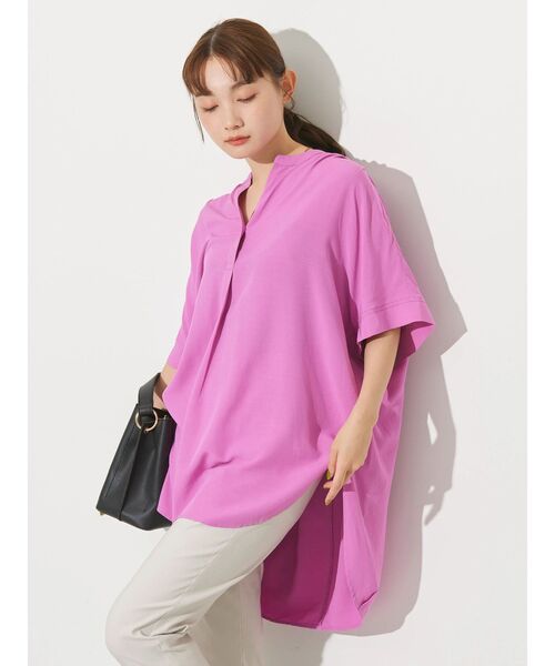 AMERICAN HOLIC（アメリカンホリック）の「接触冷感スキッパーリネンブレンドシャツチュニック（チュニック・レディース・オフホワイト/サックスブルー/ネイビー/ホワイト系その他6/ブルー系その他4/ピンク・M/L）」の17枚目の写真