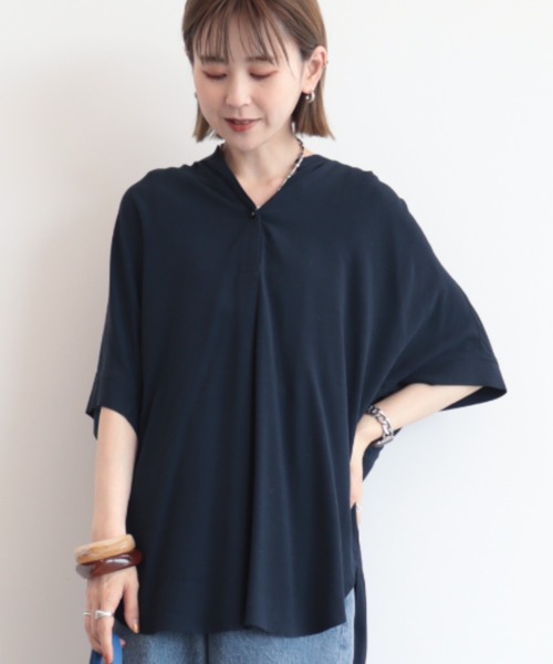 AMERICAN HOLIC（アメリカンホリック）の「接触冷感スキッパーリネンブレンドシャツチュニック（チュニック・レディース・オフホワイト/サックスブルー/ネイビー/ホワイト系その他6/ブルー系その他4/ピンク・M/L）」の4枚目の写真