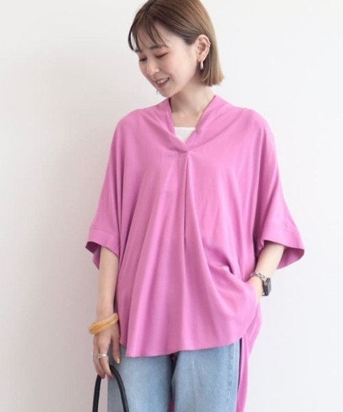 AMERICAN HOLIC（アメリカンホリック）の「接触冷感スキッパーリネンブレンドシャツチュニック（チュニック・レディース・オフホワイト/サックスブルー/ネイビー/ホワイト系その他6/ブルー系その他4/ピンク・M/L）」の21枚目の写真