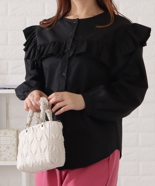 Lace Ladies（レースレディース）の「ラウンドネックフリルギャザーブラウス（シャツ/ブラウス・レディース・ネイビー/ベージュ/ホワイト/ブラック・S/FREE）」の21枚目の写真