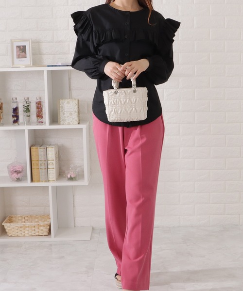 【BANFF】ブラウンレザーシャツ フリル付き wee9s ブラウス シャツ big collar frill half blouse / 付け襟