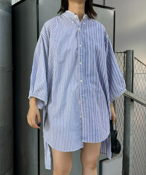 etsinta（エシンタ）の「【etsinta/エシンタ】リメイクハーフスリーブオーバーストライプシャツ（シャツ/ブラウス・レディース・グリーン/ネイビー/レッド・ONE SIZE）」の19枚目の写真