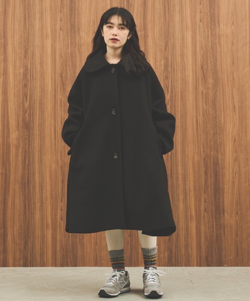 MERLOT（メルロー）の「Aライン丸襟コート（ステンカラーコート・レディース・ボルドー/ブラック・FREE）」の4枚目の写真