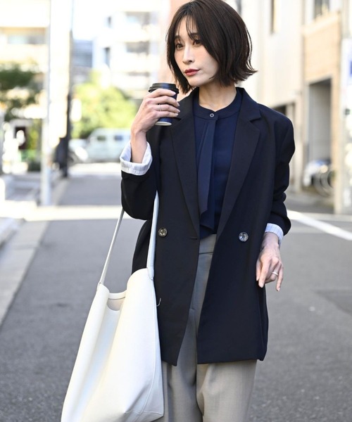 Ehre style(エーレスタイル)の「Ehrestyleオリジナル 可愛くならないきれいめボウタイブラウス長袖(シャツ/ブラウス・レディース・ブラック×ホワイト/ブラック/グレー/ベージュ/ホワイト/ピンク/ネイビー/ブルー・M/S/L)」の20枚目の写真