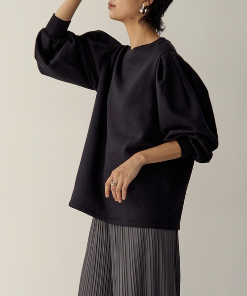 for/c(フォーシー)の「裏起毛ボリューム袖リブプルオーバー【USAコットン】(Tシャツ/カットソー・レディース・マスタード/ネイビー/ブラウン/アイボリー/ブラック・M/L/LL)」の3枚目の写真