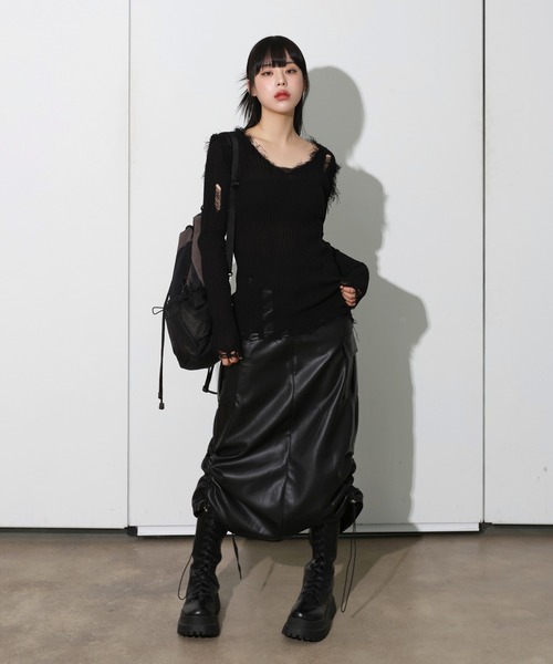 FOLLOWIN（フォロウィン）の「[UNISEX]3カラーストリングメッシュリュック（バックパック/リュック・レディース・グレー/ブラック/カーキ・ONE SIZE）」の4枚目の写真