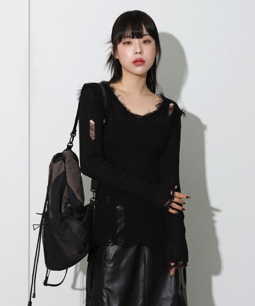 FOLLOWIN（フォロウィン）の「[UNISEX]3カラーストリングメッシュリュック（バックパック/リュック・レディース・グレー/ブラック/カーキ・ONE SIZE）」の6枚目の写真