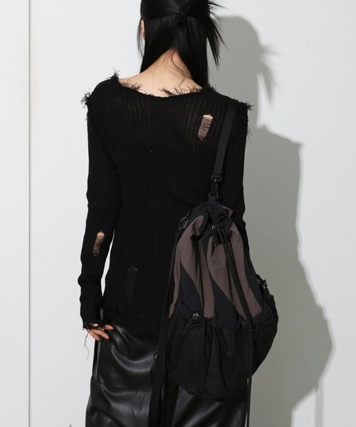 FOLLOWIN（フォロウィン）の「[UNISEX]3カラーストリングメッシュリュック（バックパック/リュック・レディース・グレー/ブラック/カーキ・ONE SIZE）」の7枚目の写真