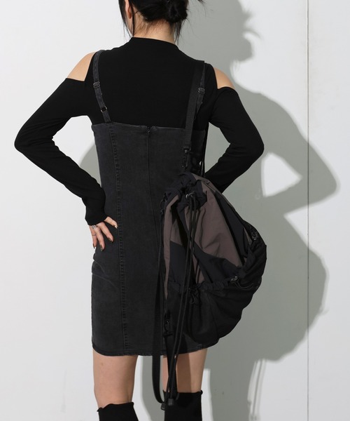 FOLLOWIN（フォロウィン）の「[UNISEX]3カラーストリングメッシュリュック（バックパック/リュック・レディース・グレー/ブラック/カーキ・ONE SIZE）」の11枚目の写真