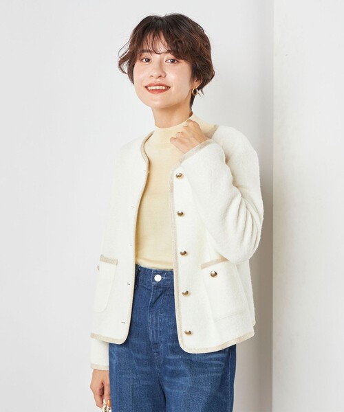 NOLLEY'S sophi ノーカラージャケット ホワイト ノーリーズソフィー NOLLEY'S sophi パイピングカーデジャケット